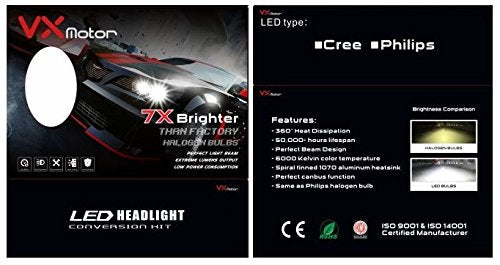 VXMOTOR - 9006 2pcs (Pair) 80W 8000LM CREE LED Headlights BULB Kit 6000K White - High Power Super Bright