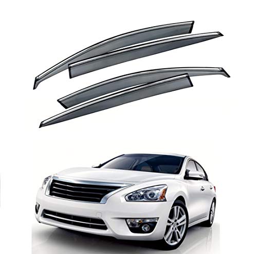 VXMOTOR for 2013-2017 Nissan Altima - Polycarbonate PC Window Visor - Chrome Trim - Smoke Tinted Rain Guard Deflector - Best Material (ALT13)