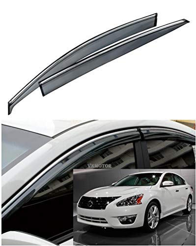 VXMOTOR for 2013-2017 Nissan Altima - Polycarbonate PC Window Visor - Chrome Trim - Smoke Tinted Rain Guard Deflector - Best Material (ALT13)