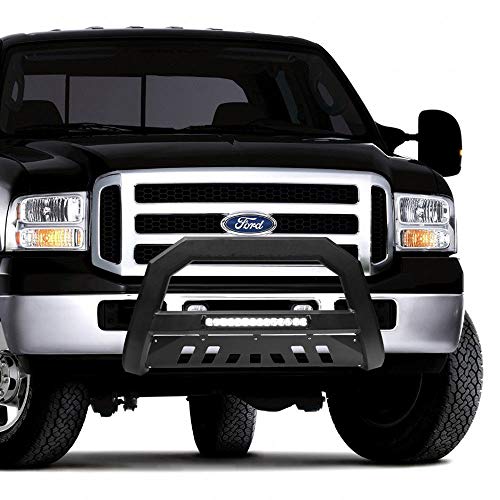 VXMOTOR for 2010-2018 Toyota 4Runner - Matte Black AVT Style Aluminum LED Light Bull Bar Brush Push Front Bumper Grill Grille Guard with Skid Plate