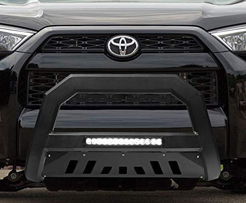 VXMOTOR for 2010-2018 Toyota 4Runner - Matte Black AVT Style Aluminum LED Light Bull Bar Brush Push Front Bumper Grill Grille Guard with Skid Plate