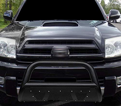 VXMOTOR- for 2003-2009 Toyota 4Runner / for 2003-2009 Lexus GX470 - Textured Black Studded Mesh Bull Bar Brush Push Front Bumper Grill Grille Guard with Skid Plate