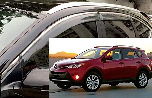 VXMOTOR for 2013-2017 Toyota RAV4 SUV - Smoke Tinted Window Visor - Rain Guard Deflector w/Chrome Trim Polycarbonate PC