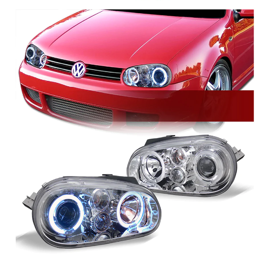 VXMOTOR for 2005-2009 Ford Mustang - Smoke Crystal DRL Led Halo Rim Ring Head Lights Lamps Pair NB