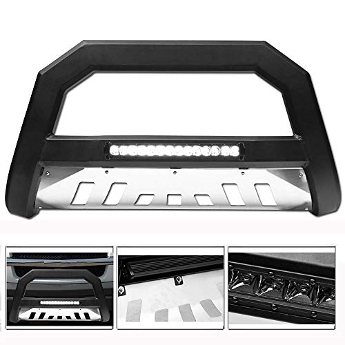 VXMOTOR for 99-07 Chevy Silverado ; GMC Sierra ; for 00-06 Suburban/Tahoe ; for Yukon/XL 1500 - Matte Black AVT Aluminum LED Light Bull Bar Front Bumper Grill Grille Guard with Stainless Skid Plate