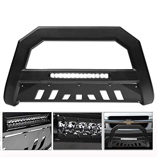 VXMOTOR for 99-07 Chevy Silverado ; GMC Sierra ; for 00-06 Suburban/Tahoe ; Yukon/Yukon XL 1500 Matte Black AVT Aluminum LED Light Bull Bar Front Bumper Grill Grille Guard with Skid Plate