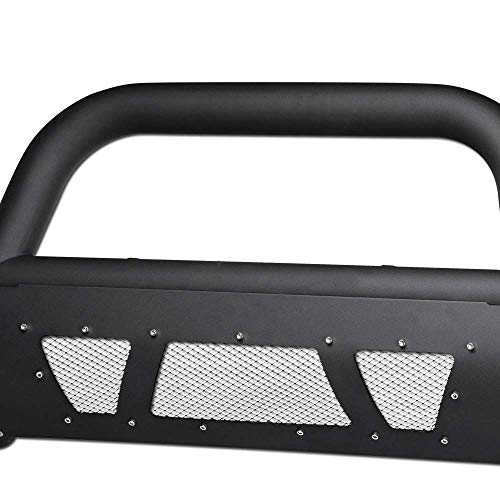VXMOTOR for 99-07 Chevy Silverado, for 00-06 Suburban/Tahoe, for 99-07 GMC Sierra, for 00-06 Yukon 1500 - Matte Black Studded Mesh Bull Bar Brush Front Bumper Grill Grille Guard with Skid Plate V2