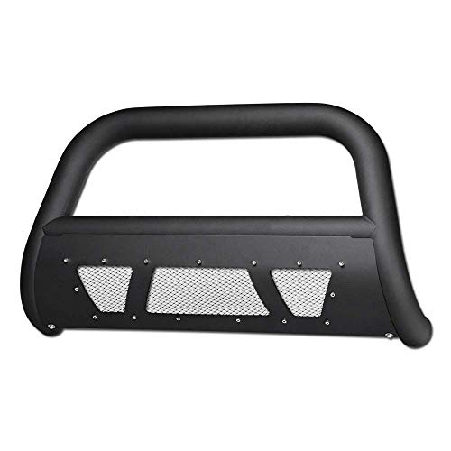 VXMOTOR for 99-07 Chevy Silverado, for 00-06 Suburban/Tahoe, for 99-07 GMC Sierra, for 00-06 Yukon 1500 - Matte Black Studded Mesh Bull Bar Brush Front Bumper Grill Grille Guard with Skid Plate V2