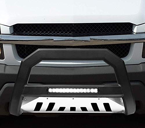 VXMOTOR for 99-07 Chevy Silverado ; GMC Sierra ; for 00-06 Suburban/Tahoe ; for Yukon/XL 1500 - Matte Black AVT Aluminum LED Light Bull Bar Front Bumper Grill Grille Guard with Stainless Skid Plate