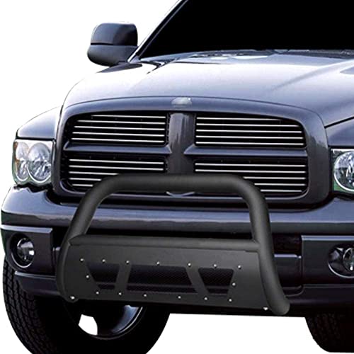VXMOTOR for 99-07 Chevy Silverado, for 00-06 Suburban/Tahoe, for 99-07 GMC Sierra, for 00-06 Yukon 1500 - Matte Black Studded Mesh Bull Bar Brush Front Bumper Grill Grille Guard with Skid Plate V2