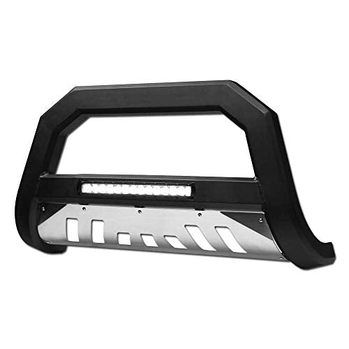 VXMOTOR for 99-07 Chevy Silverado ; GMC Sierra ; for 00-06 Suburban/Tahoe ; for Yukon/XL 1500 - Matte Black AVT Aluminum LED Light Bull Bar Front Bumper Grill Grille Guard with Stainless Skid Plate
