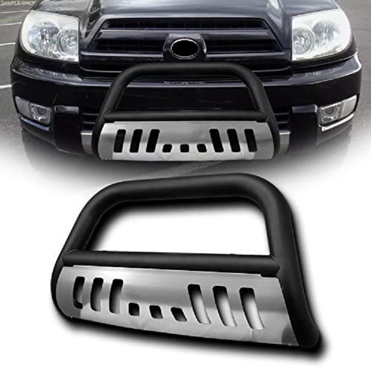 VXMOTOR for 2003-2009 Toyota 4Runner / for Lexus GX470 Matte Black Bull Bar Brush Push Front Bumper Grill Grille Guard with SS Aluminum Skid Plate