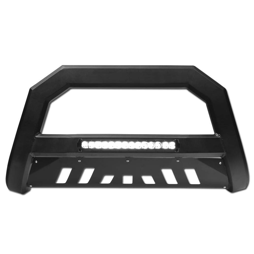 VXMOTOR for 2003-2009 Toyota 4Runner / Lexus GX470 Matte Black AVT Style Aluminum LED Light Bull Bar Brush Push Front Bumper Grill Grille Guard with Skid Plate