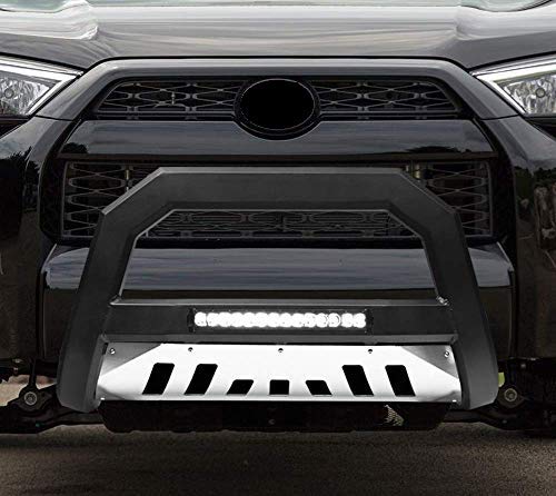 VXMOTOR for 2010-2018 Toyota 4Runner Matte Black AVT Style Aluminum LED Light Bull Bar Brush Push Front Bumper Grill Grille Guard with Stainless Skid Plate