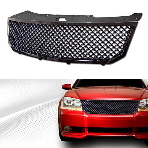 VXMOTOR for 2008-2010 Dodge Avenger - Glossy Black Mesh Front Hood Bumper Grill Grill Cover Guard ABS