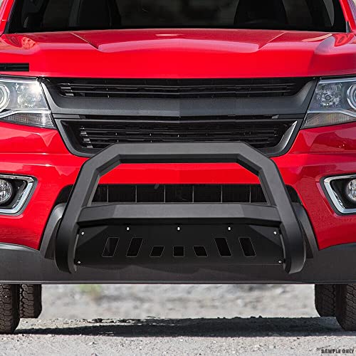VXMOTOR for 99-07 Chevy Silverado, for 00-06 Suburban/Tahoe, for 99-07 GMC Sierra, for 00-06 Yukon 1500 - Matte Black AVT Style Bull Bar Brush Push Front Bumper Grill Grille Guard with Skid Plate V2