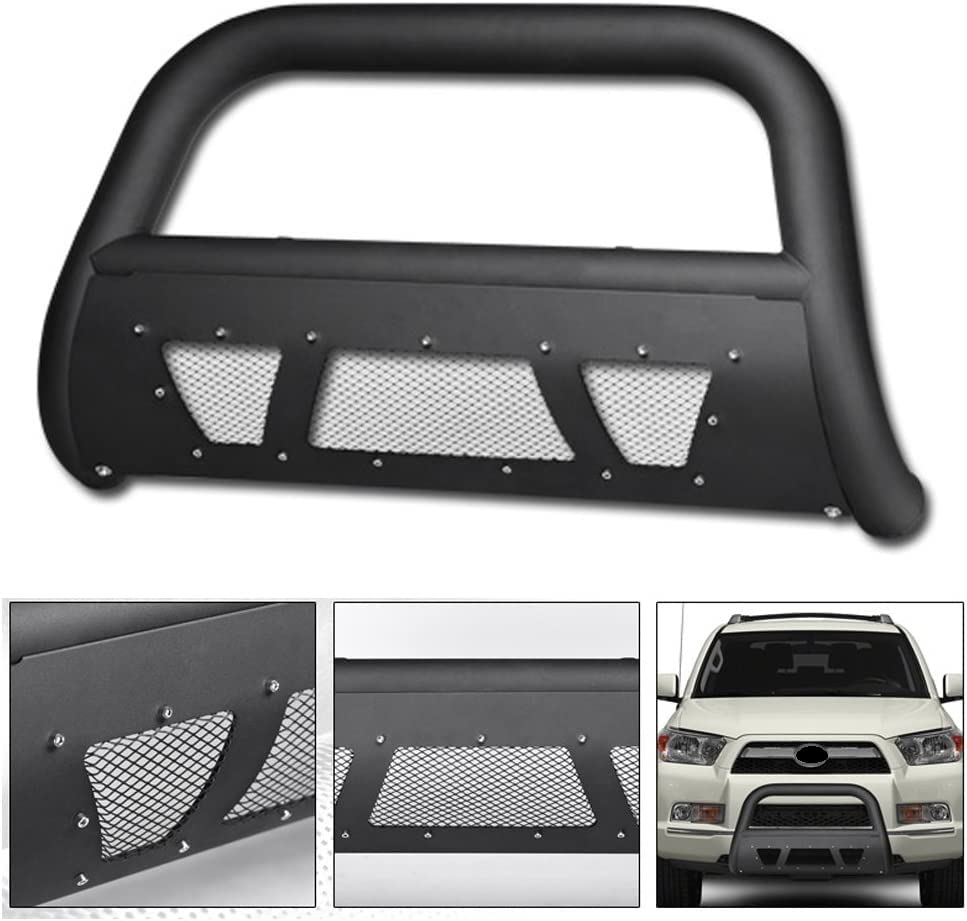 VXMOTOR for 2010-2017 Toyota 4Runner Matte Black Heavy Duty Studded Mesh - Bull Bar Brush Push Front Bumper Grill Grille Guard with Skid Plate