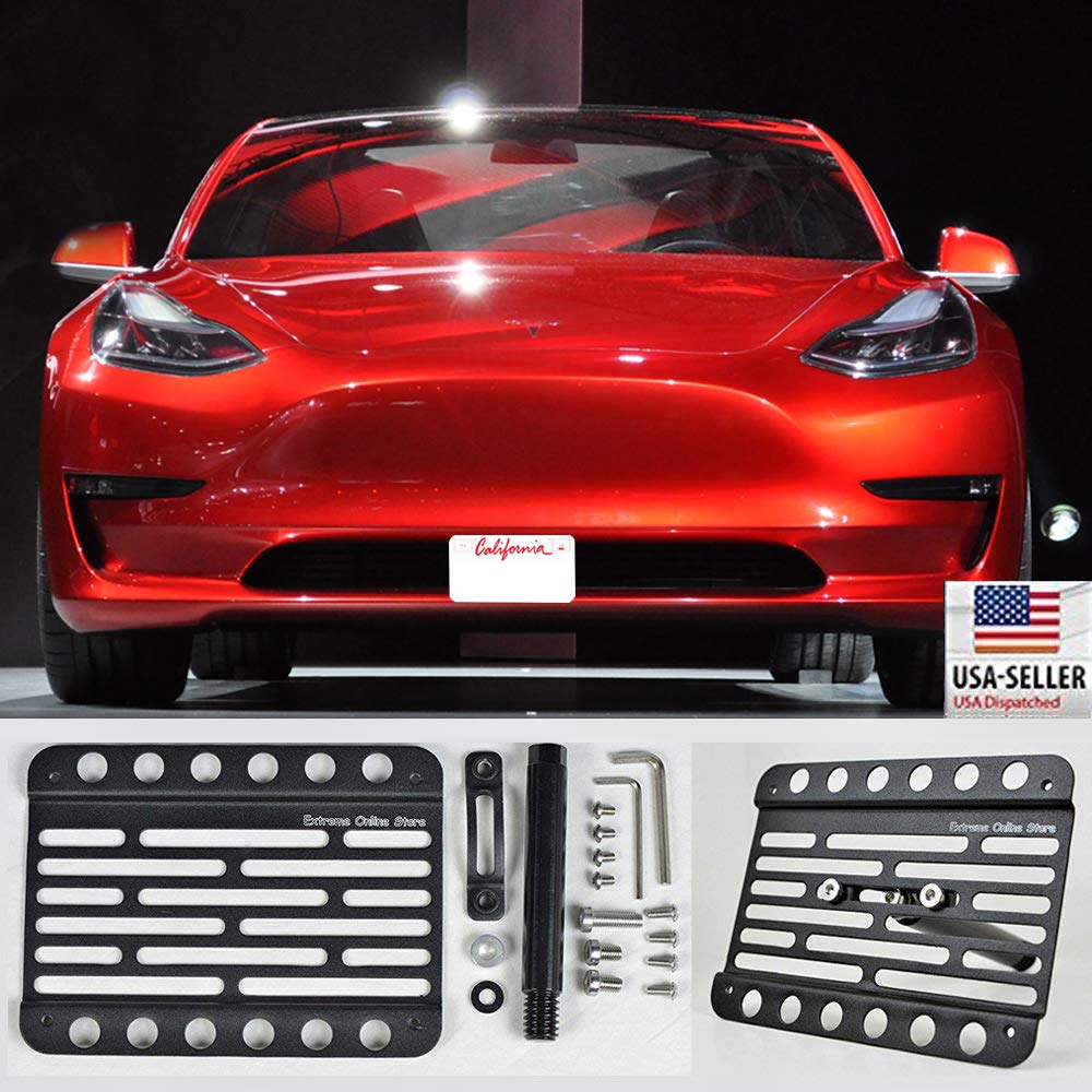 VXMOTOR for 2017-Up Tesla Model 3 - Front Bumper Tow Hook License Plate Mount Relocator Bracket