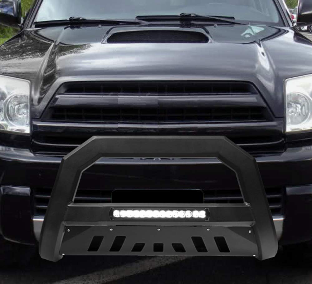 VXMOTOR for 2003-2009 Toyota 4Runner / Lexus GX470 Matte Black AVT Style Aluminum LED Light Bull Bar Brush Push Front Bumper Grill Grille Guard with Skid Plate