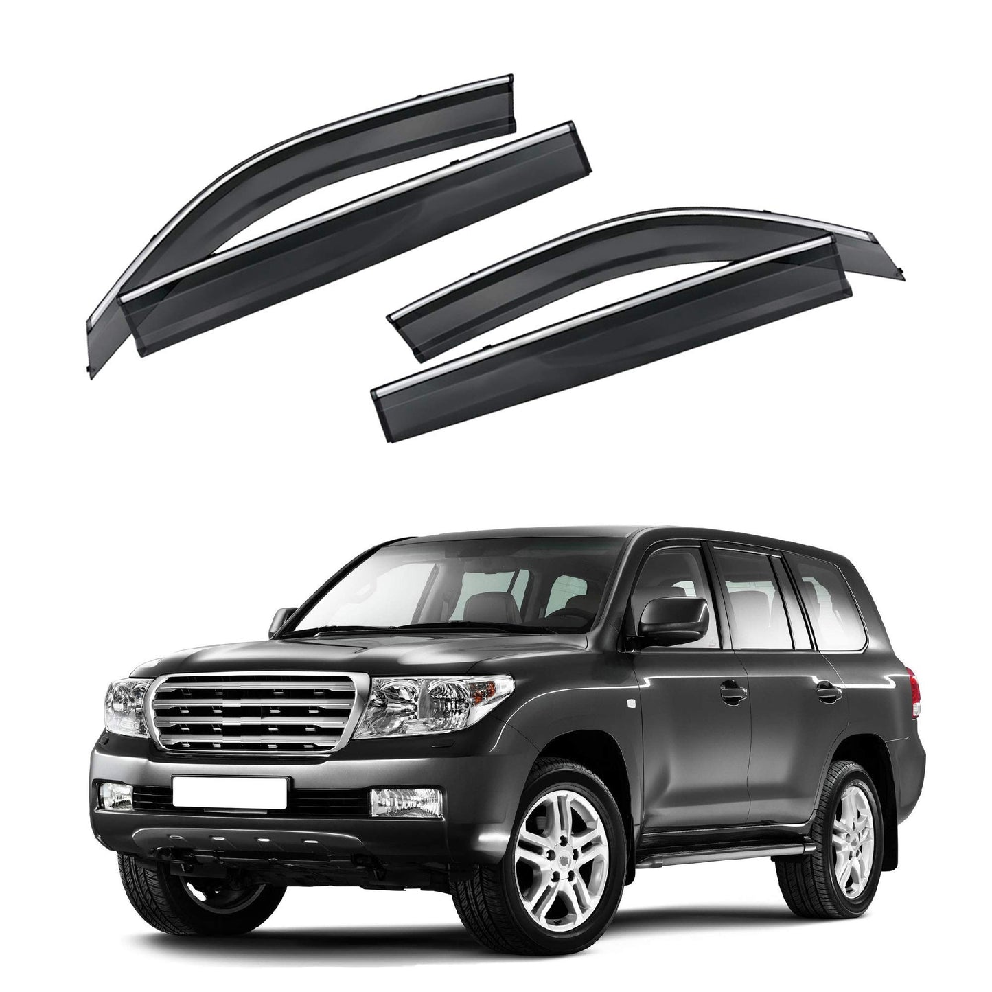 VXMOTOR for 2008-2016 Toyota Land Cruiser - w/Chrome Trim - Smoke Tinted Window Visor Rain Guard Defector Polycarbonate - PC (LC10)
